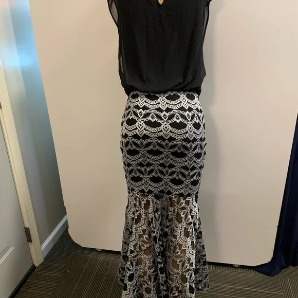 Women junior silver black high- low Bodycon mermaid maxi dress size (M) - Picture 6 of 11